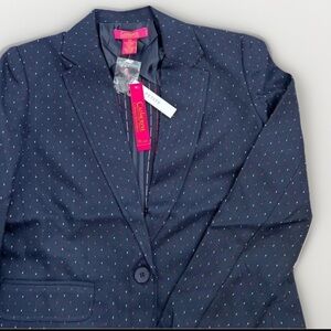 Catherine Malandrino Blue Boyfriend Blazer Sz MP Navy Stitching 3/4 Sleeve